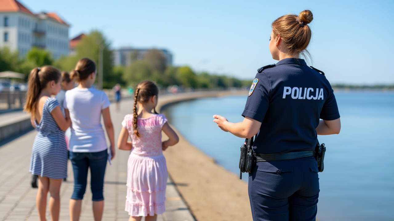 Szkoła Podstawowa nr 37 Gdynia: policjantki uczyły dzieci bezpiecznej zabawy nad wodą