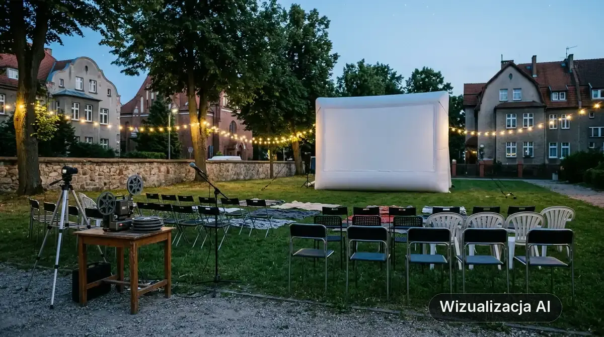 Kino dzielnicowe, spacery i prelekcje w Gdyni (wizualizacja AI)