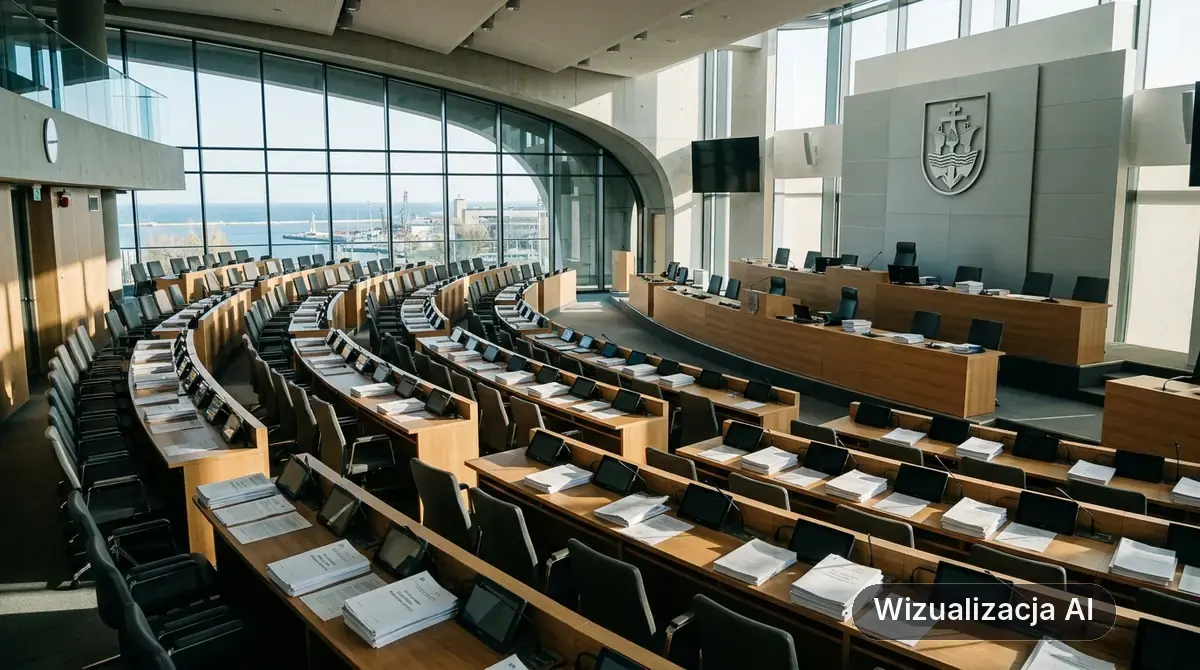 XXXV sesja Rady Miasta Gdyni: decyzje i zmiany w budżecie (wizualizacja AI)