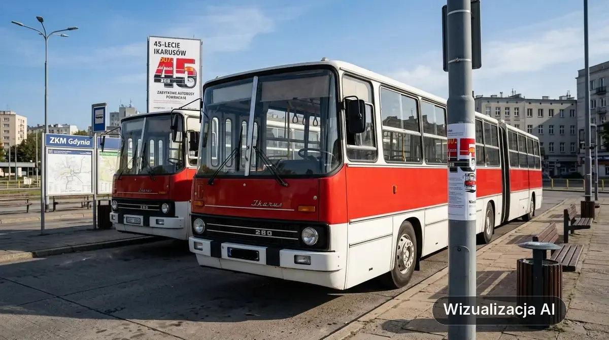 Zabytkowe Ikarusy wracają na trasy w Gdyni (wizualizacja AI)
